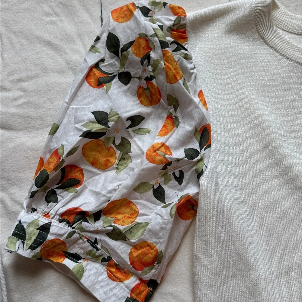 Anthropologie Cream and Orange Floral Puff Sleeve Blouse